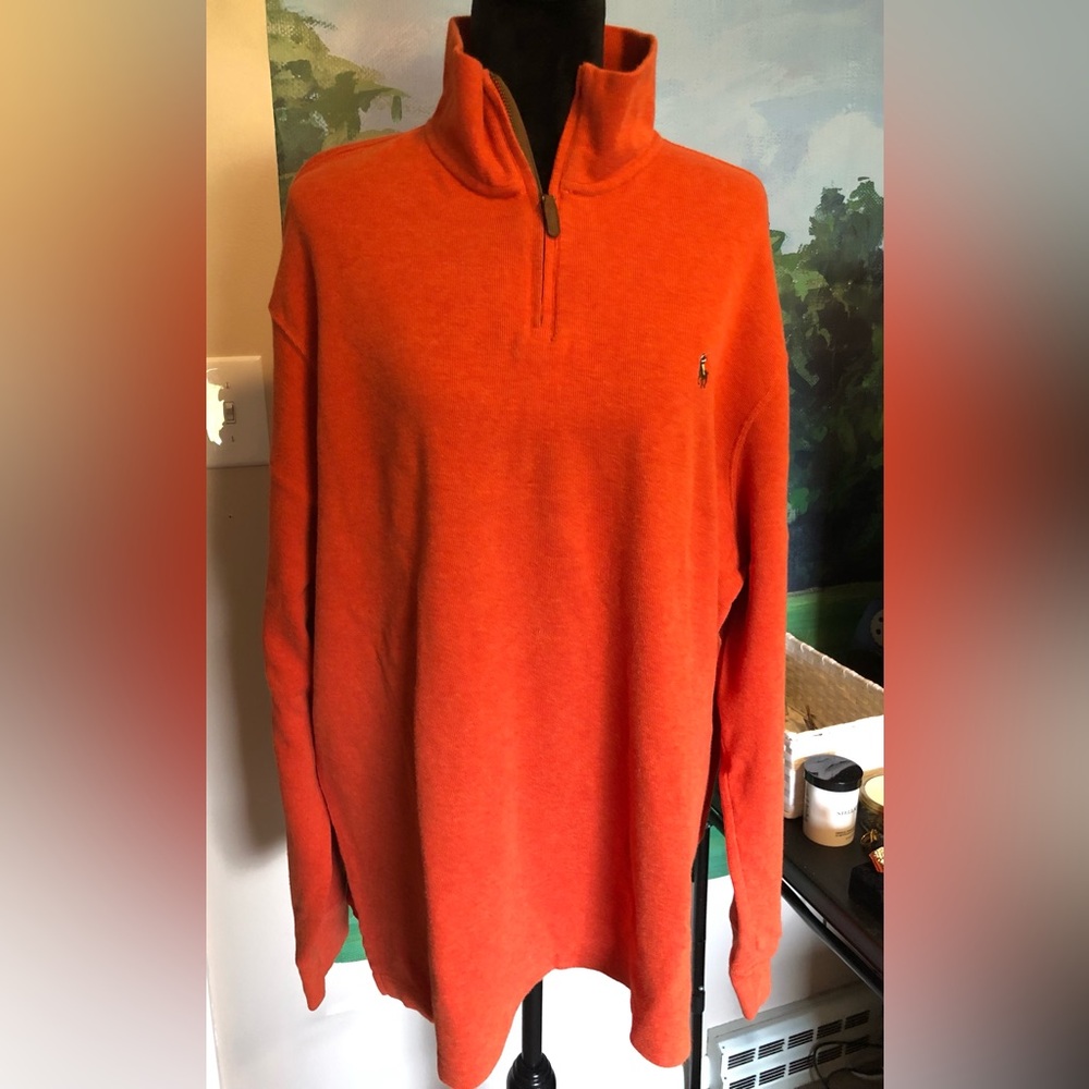 Polo by Ralph Lauren Pumpkin Orange Estate Rib Quarter-Zip Sweater Sz. XXL